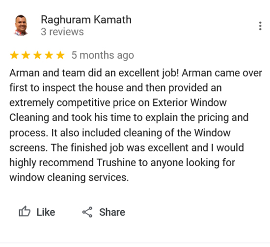 TruShine Houston window cleaning customer review screenshot 5